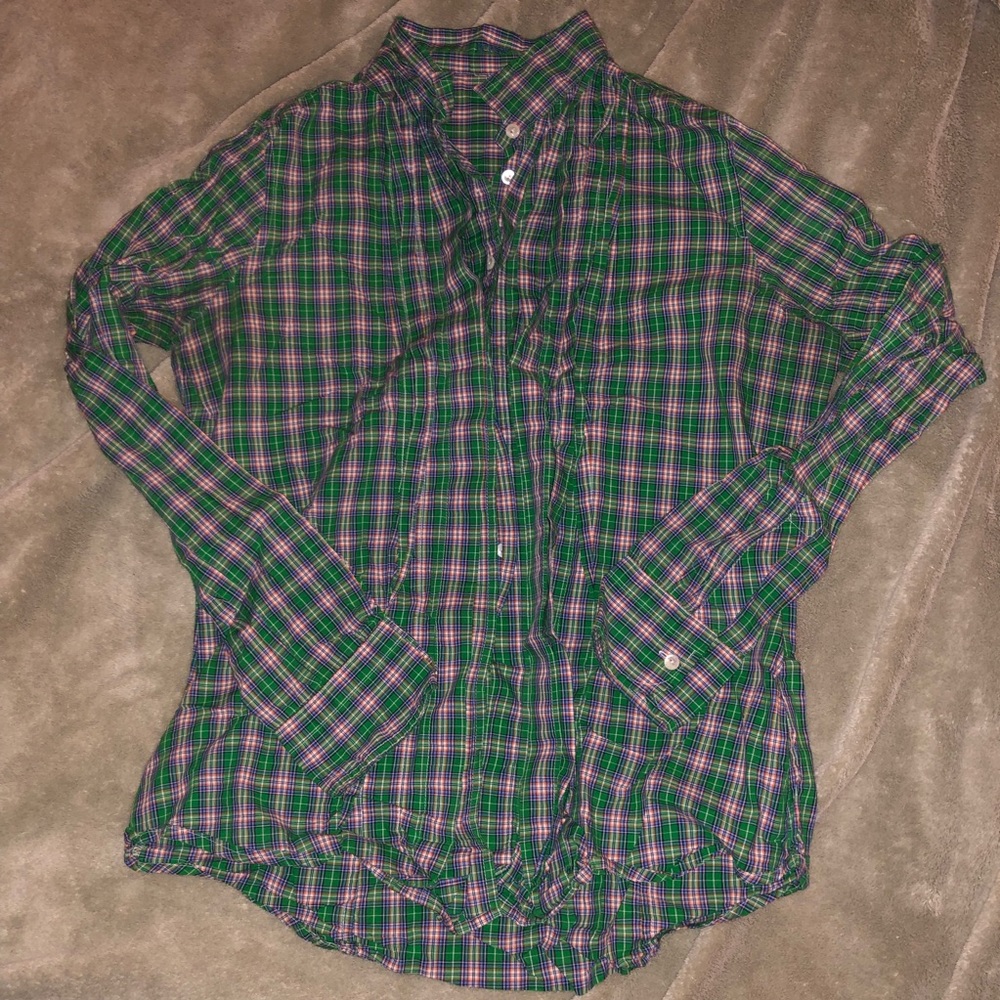 J.Crew green tartan tuxedo shirt